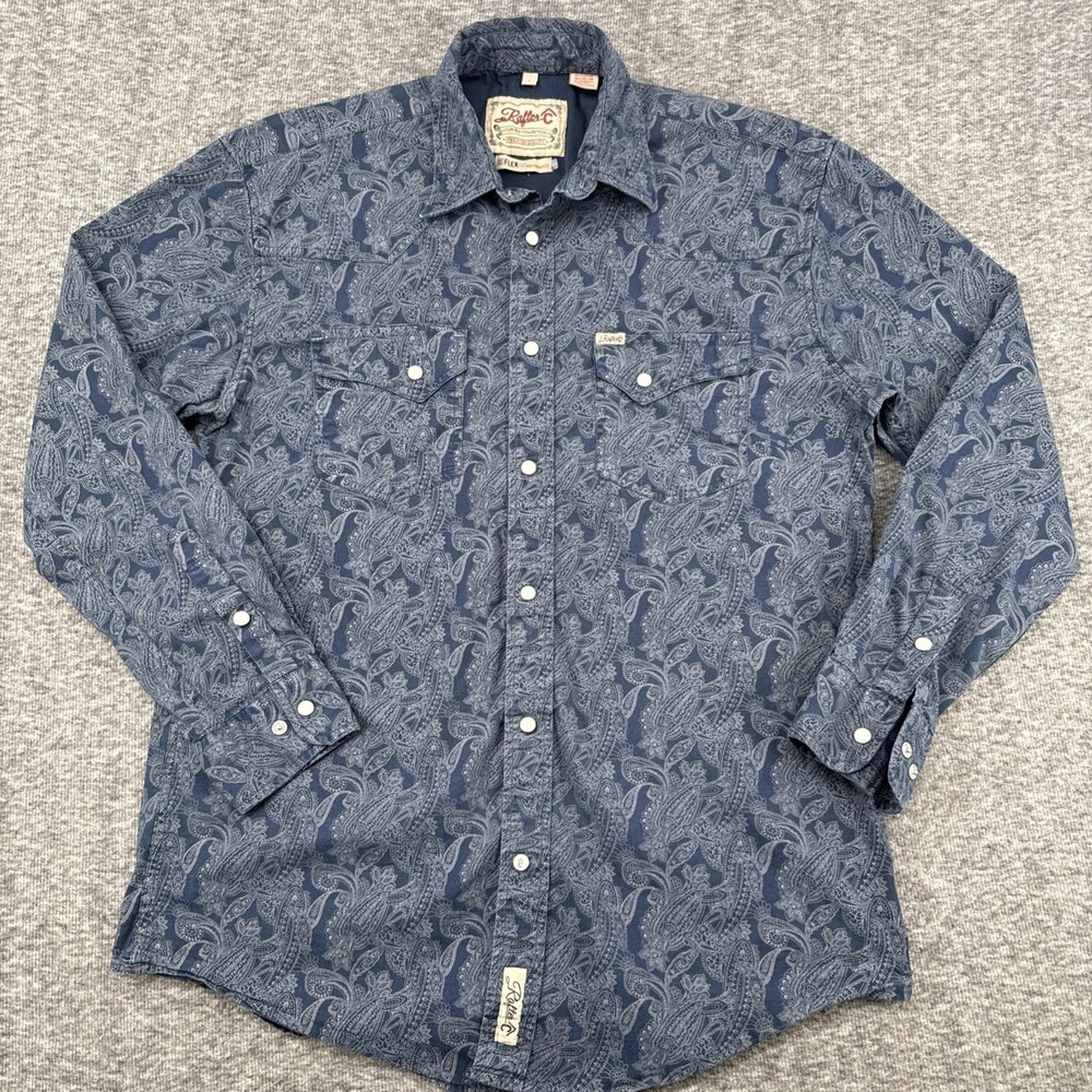 Rafter C Cowboy Collection Western Pearl Snap Shirt Blue Paisley Size L ProFlex